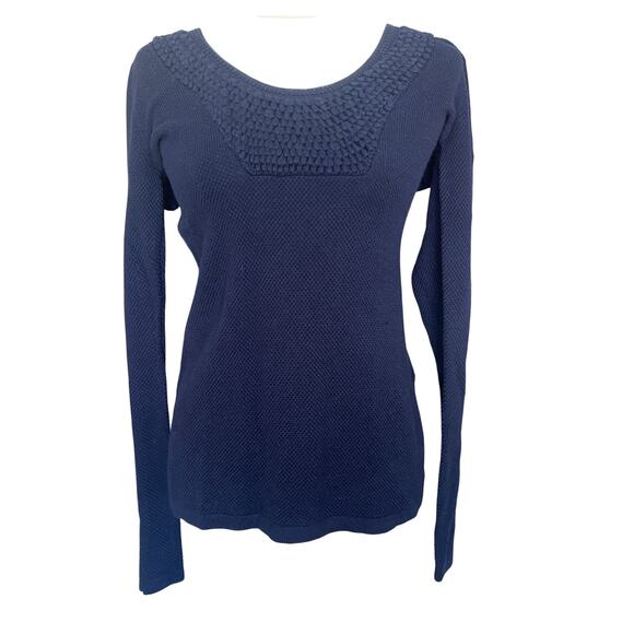 Lilly Pulitzer Navy Scoop Neck Crochet Sweater Size S Popcorn Detail Wool Indie - Picture 1 of 6